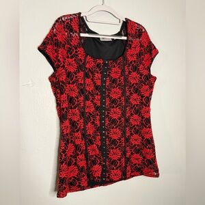 Avenue red and black‎ lace corset y2k baby doll blouse
